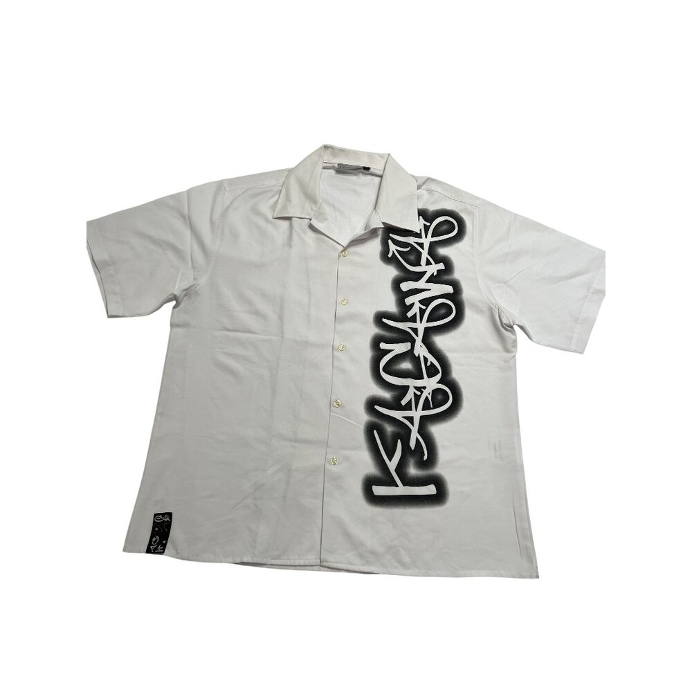 CLOCKHOUSE Kagawa Button Front Shirt in White Black